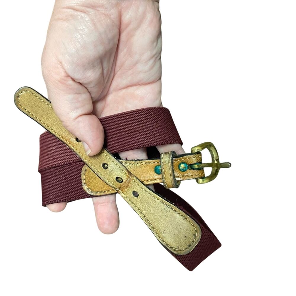 Vintage 1980s Lady Canterbury Burgundy and Tan leather Belt with Gold Buckle